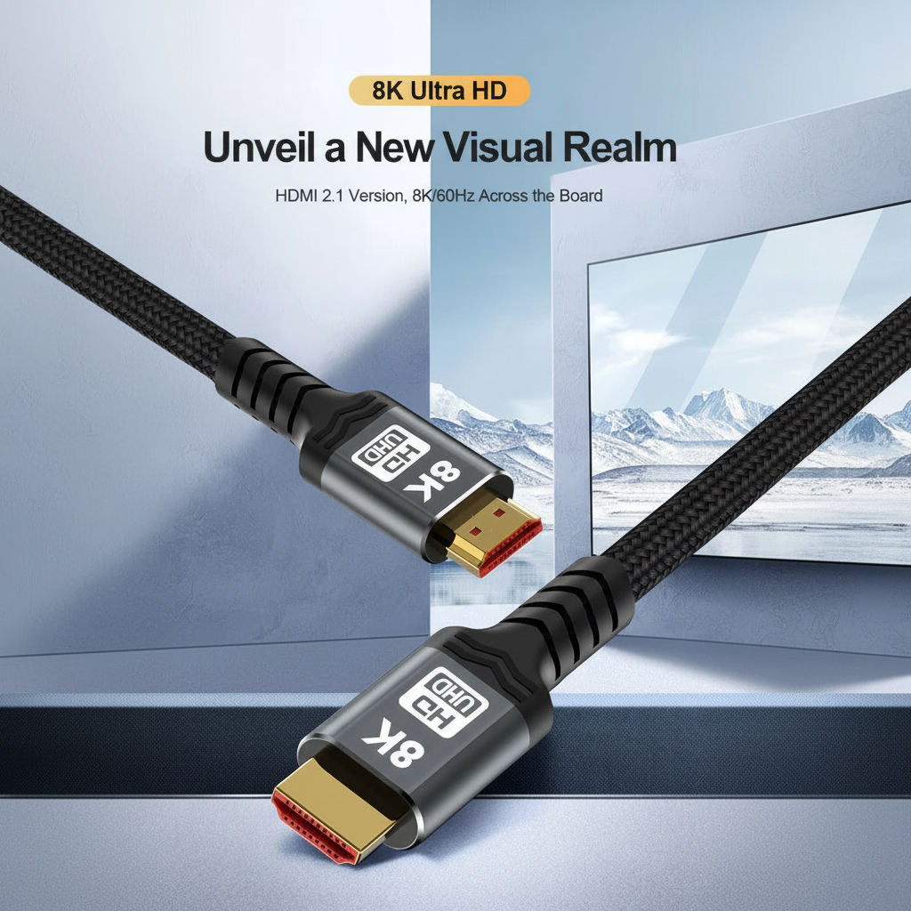 8K HDMI Cable 2m — Braided High-Speed | 8K@60Hz, HDR, Dolby Atmos | For Projectors, Gaming & TV
