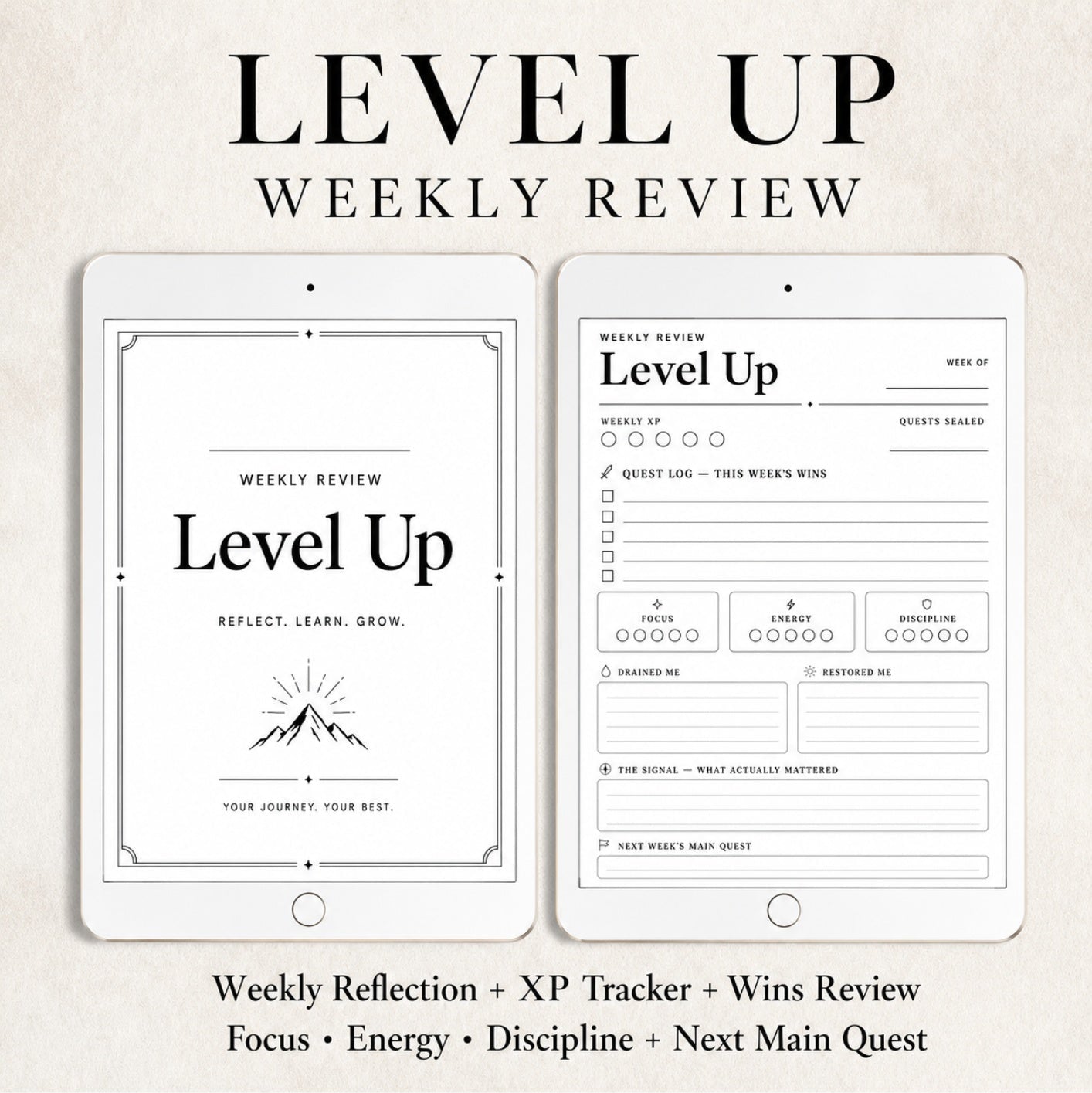 Level Up Weekly Review Journal - Digital PDF Planner