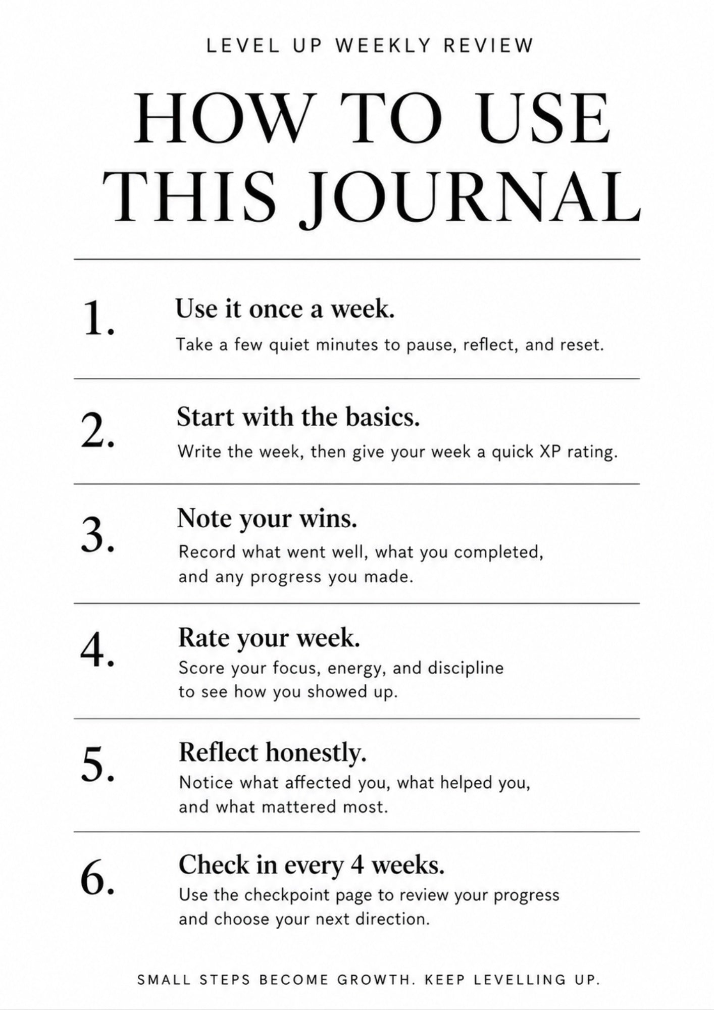 Level Up Weekly Review Journal - Digital PDF Planner