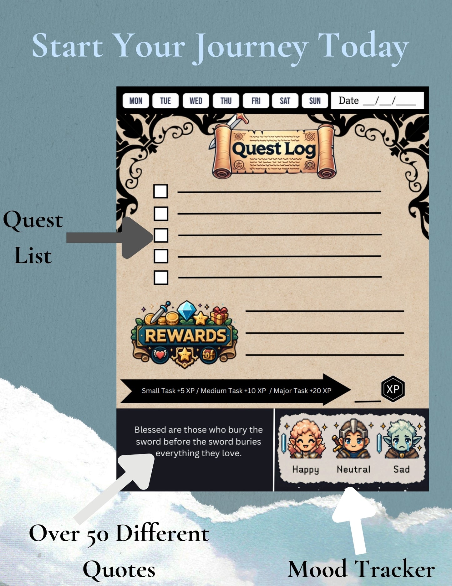 Gaming-Inspired Daily Journal – Level Up Planner | Digital PDF