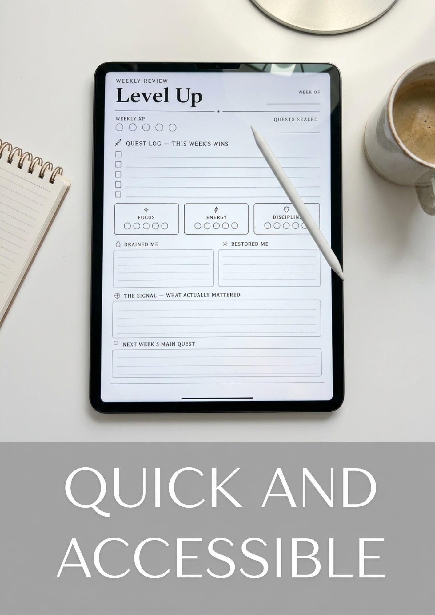Level Up Weekly Review Journal - Digital PDF Planner