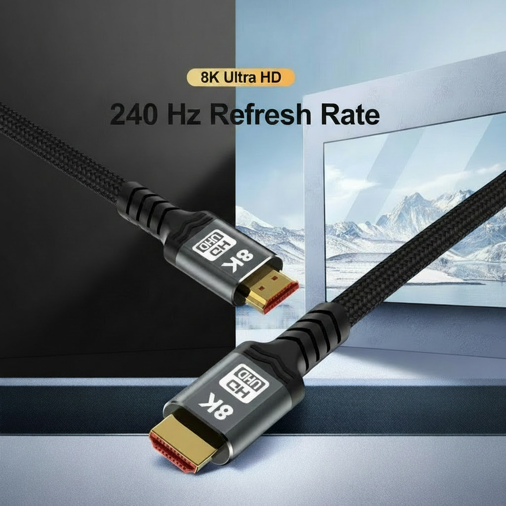 8K HDMI Cable 2m — Braided High-Speed | 8K@60Hz, HDR, Dolby Atmos | For Projectors, Gaming & TV