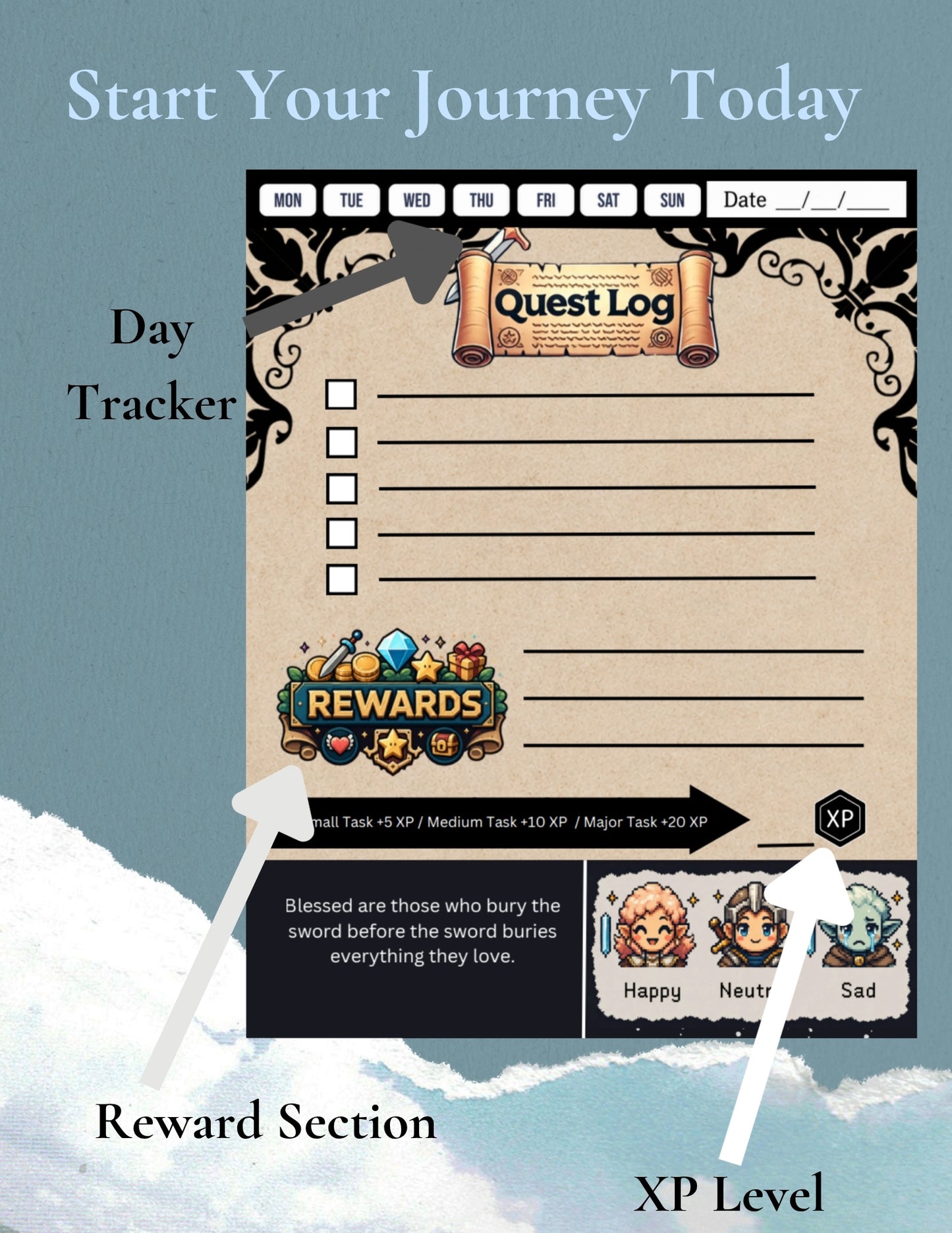 Gaming-Inspired Daily Journal – Level Up Planner | Digital PDF