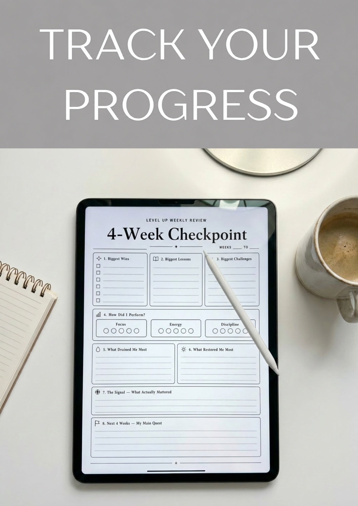 Level Up Weekly Review Journal - Digital PDF Planner