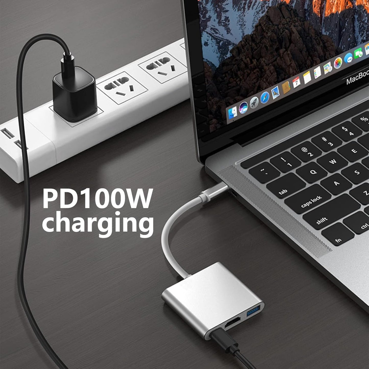 USB-C 3-in-1 Hub Adapter — HDMI + USB 3.0 + PD Charging | For Laptops, MacBooks & Projectors
