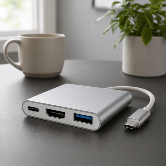 USB-C 3-in-1 Hub Adapter — HDMI + USB 3.0 + PD Charging | For Laptops, MacBooks & Projectors