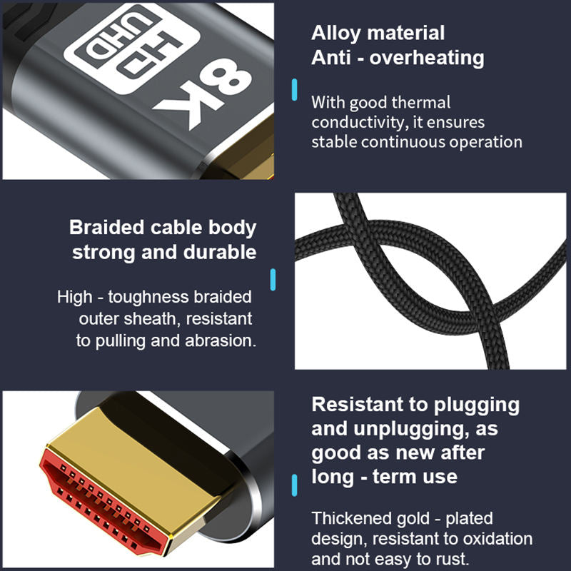 8K HDMI Cable 2m — Braided High-Speed | 8K@60Hz, HDR, Dolby Atmos | For Projectors, Gaming & TV