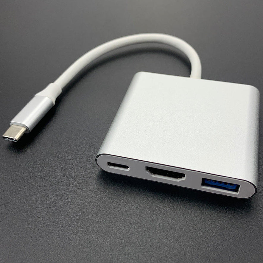 USB-C 3-in-1 Hub Adapter — HDMI + USB 3.0 + PD Charging | For Laptops, MacBooks & Projectors