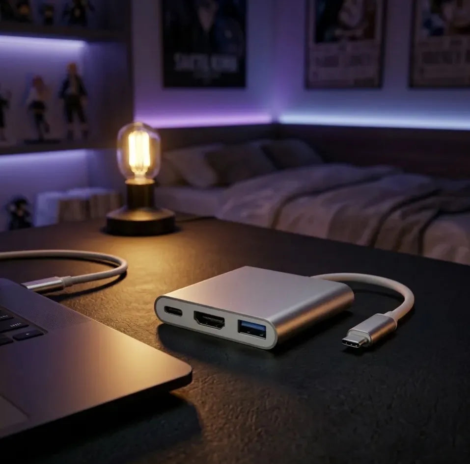 USB-C 3-in-1 Hub Adapter — HDMI + USB 3.0 + PD Charging | For Laptops, MacBooks & Projectors